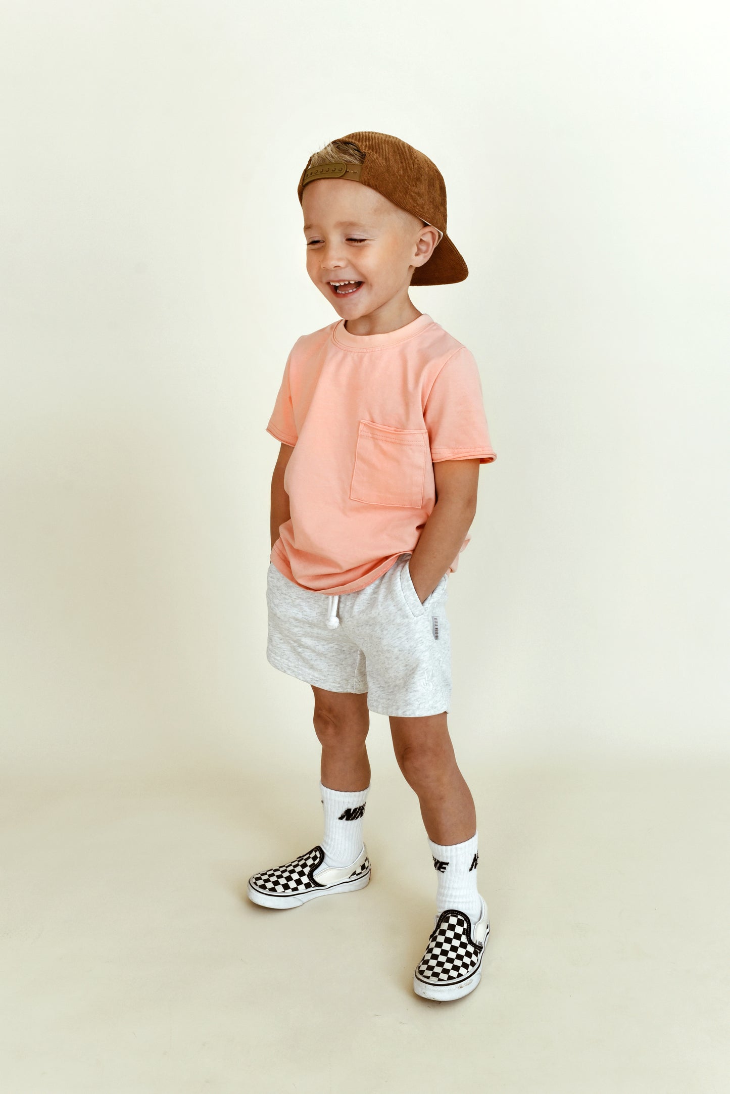 raw seam tee - peach