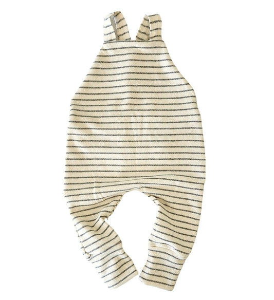 farmer romper - natural + gray stripe
