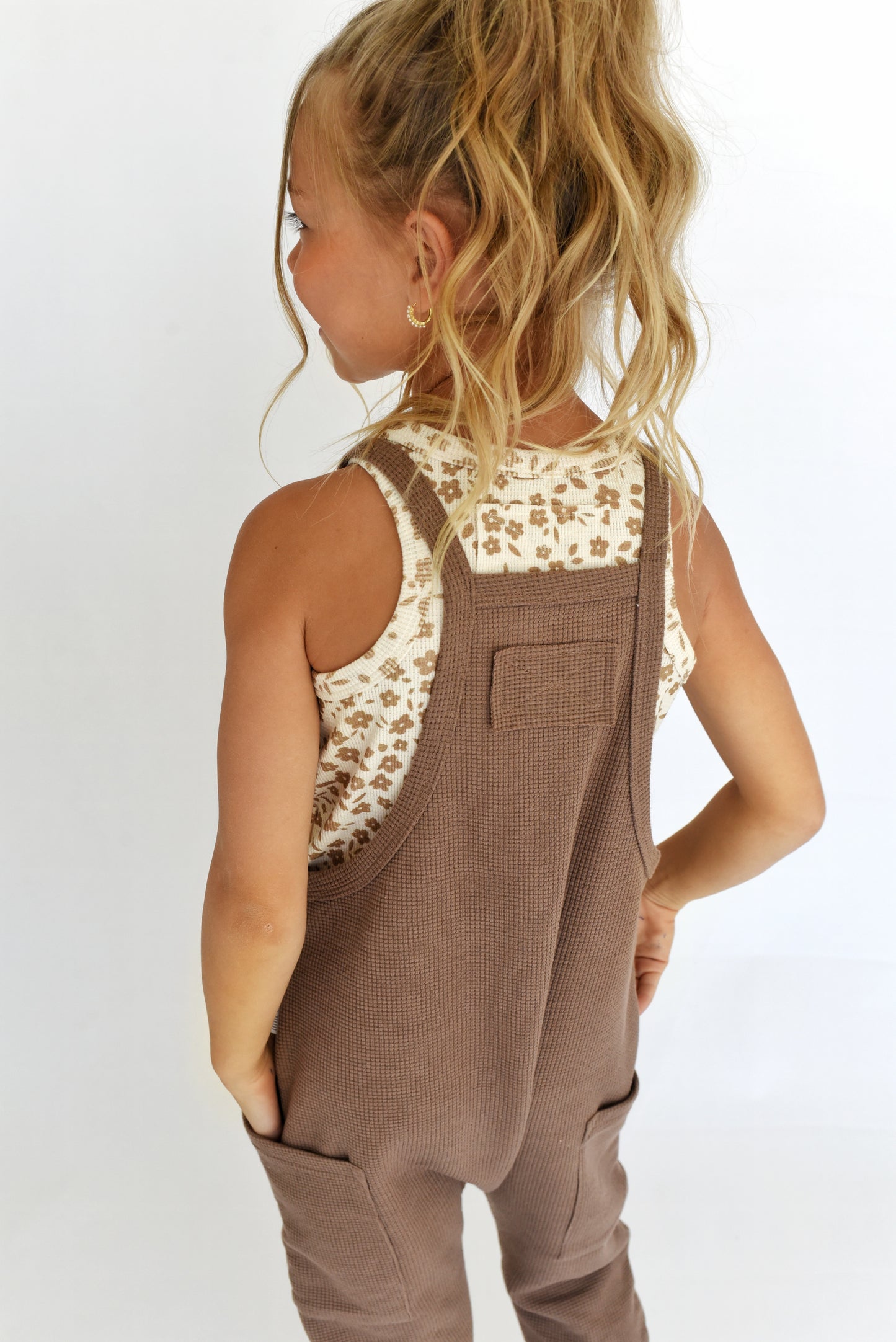 pocket romper - brown waffle