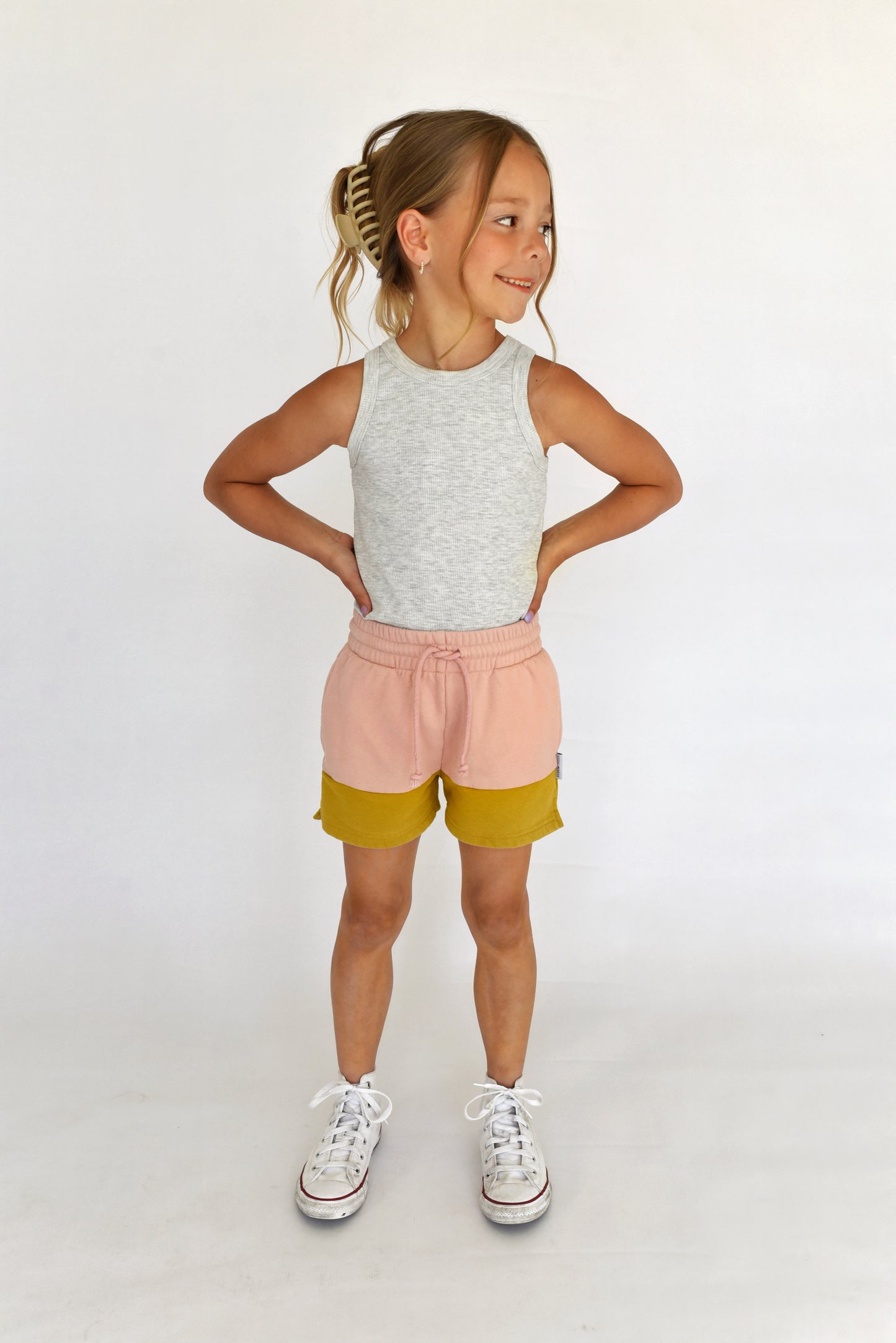 girls fleece short - pink colorblock