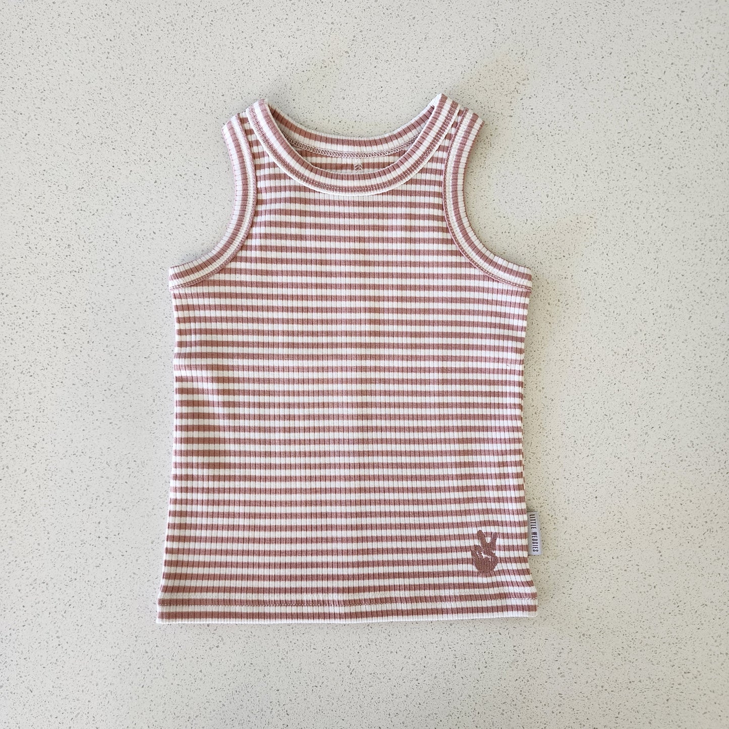 ribbed tank - pink + white