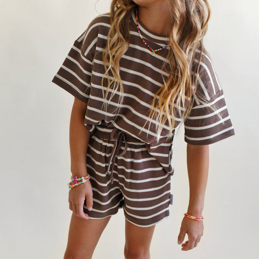 oversized tee set - brown stripe