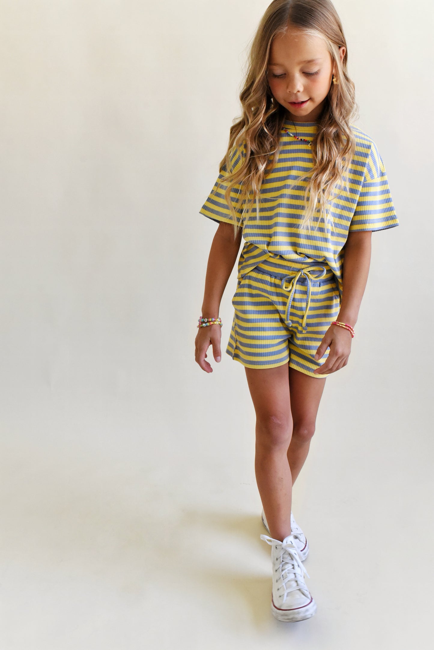 oversized tee set - yellow + blue stripe