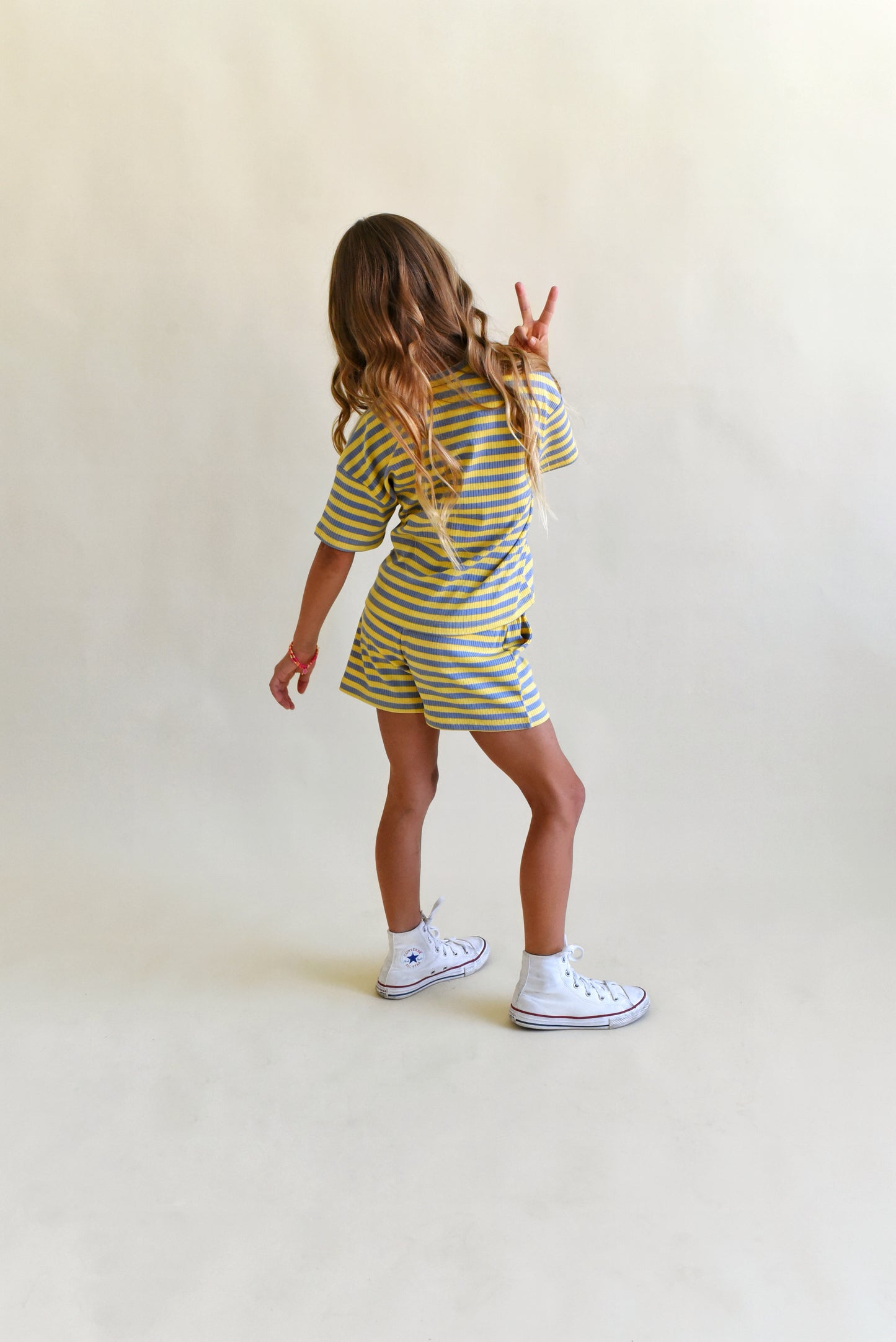 oversized tee set - yellow + blue stripe
