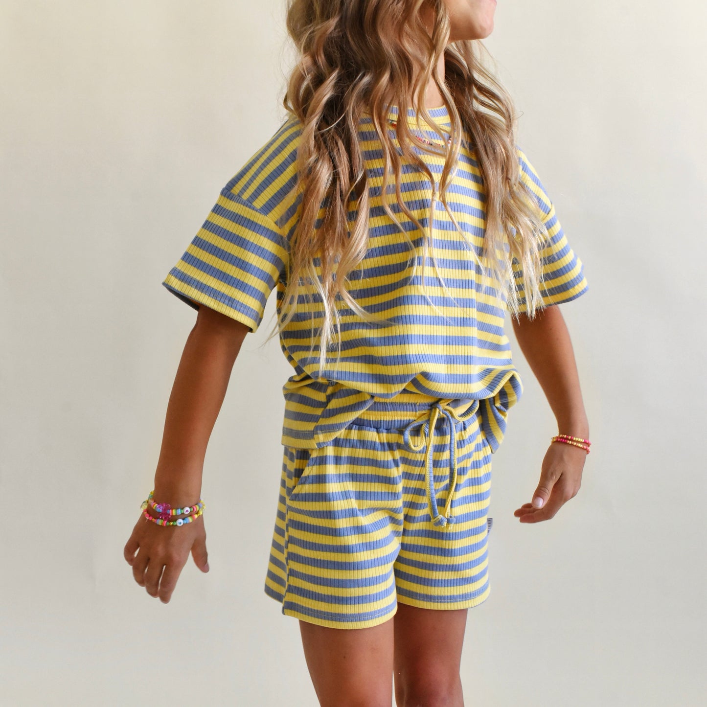 oversized tee set - yellow + blue stripe