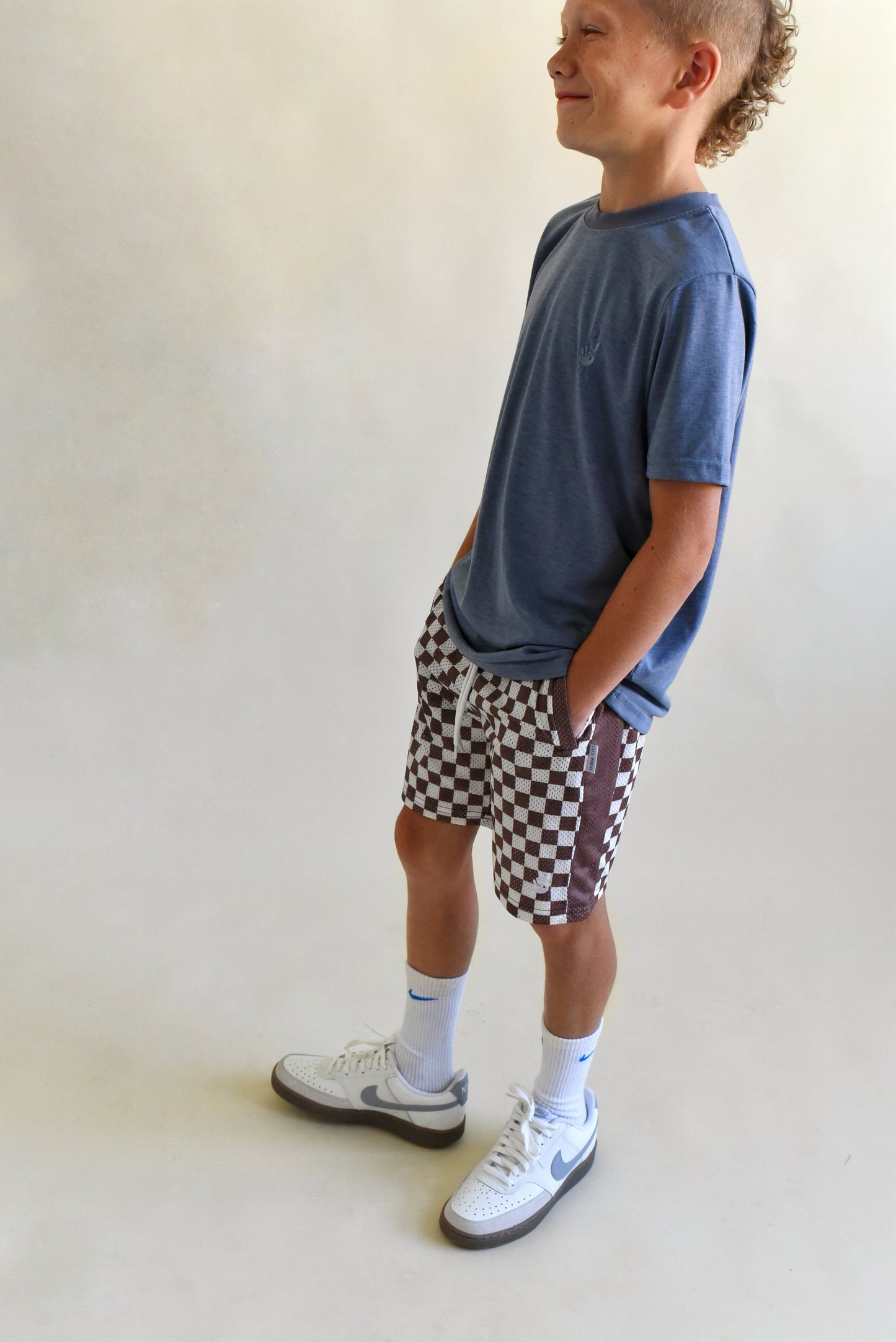 mesh short - brown check