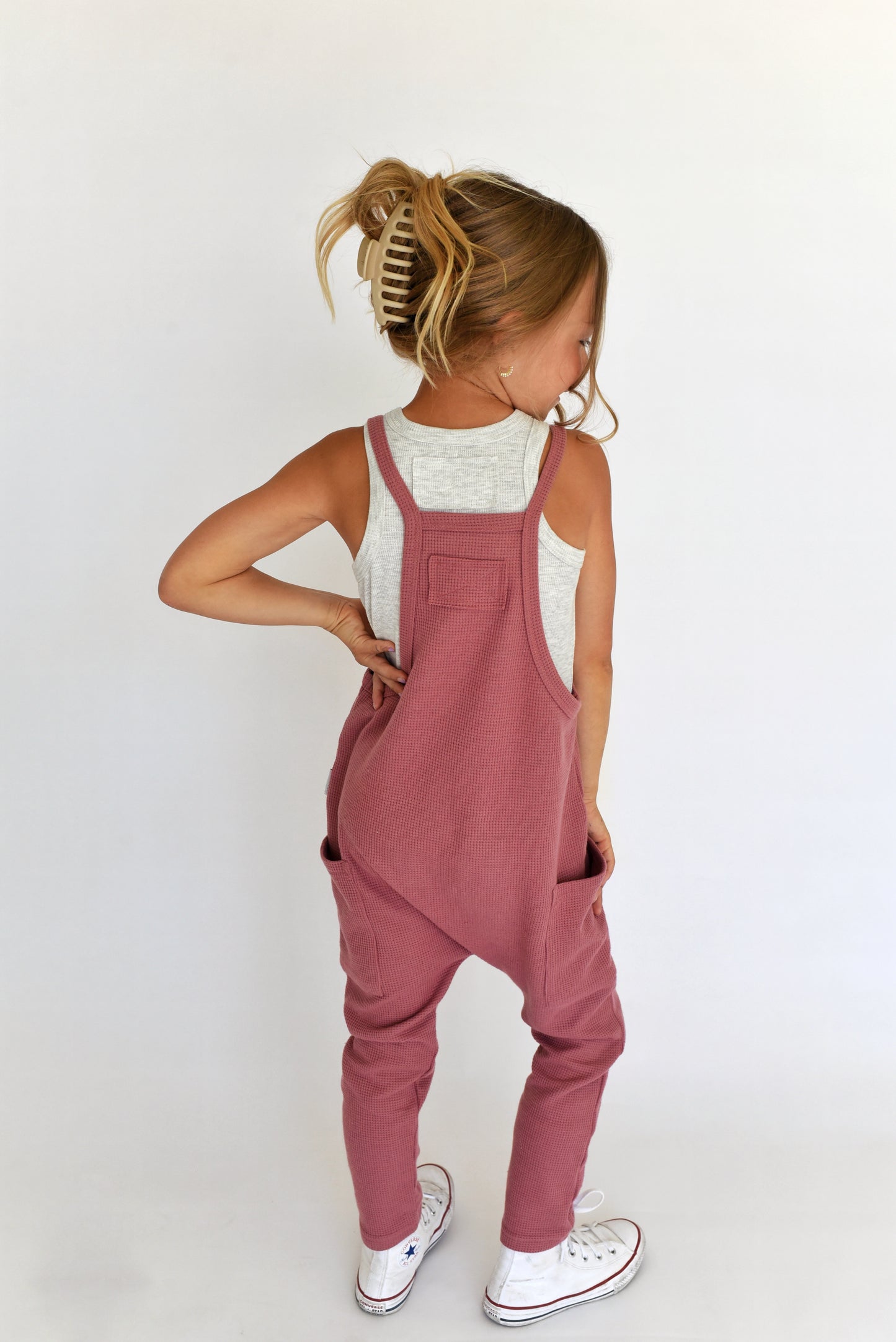 pocket romper - berry waffle