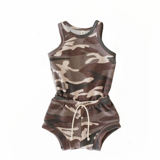 shortie tank romper - brown camo (SEE SIZING NOTE)