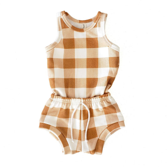 shortie tank romper - plaid