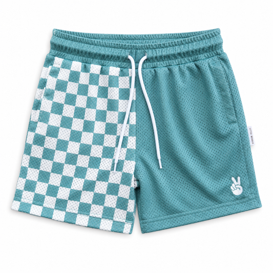 mesh short - teal check