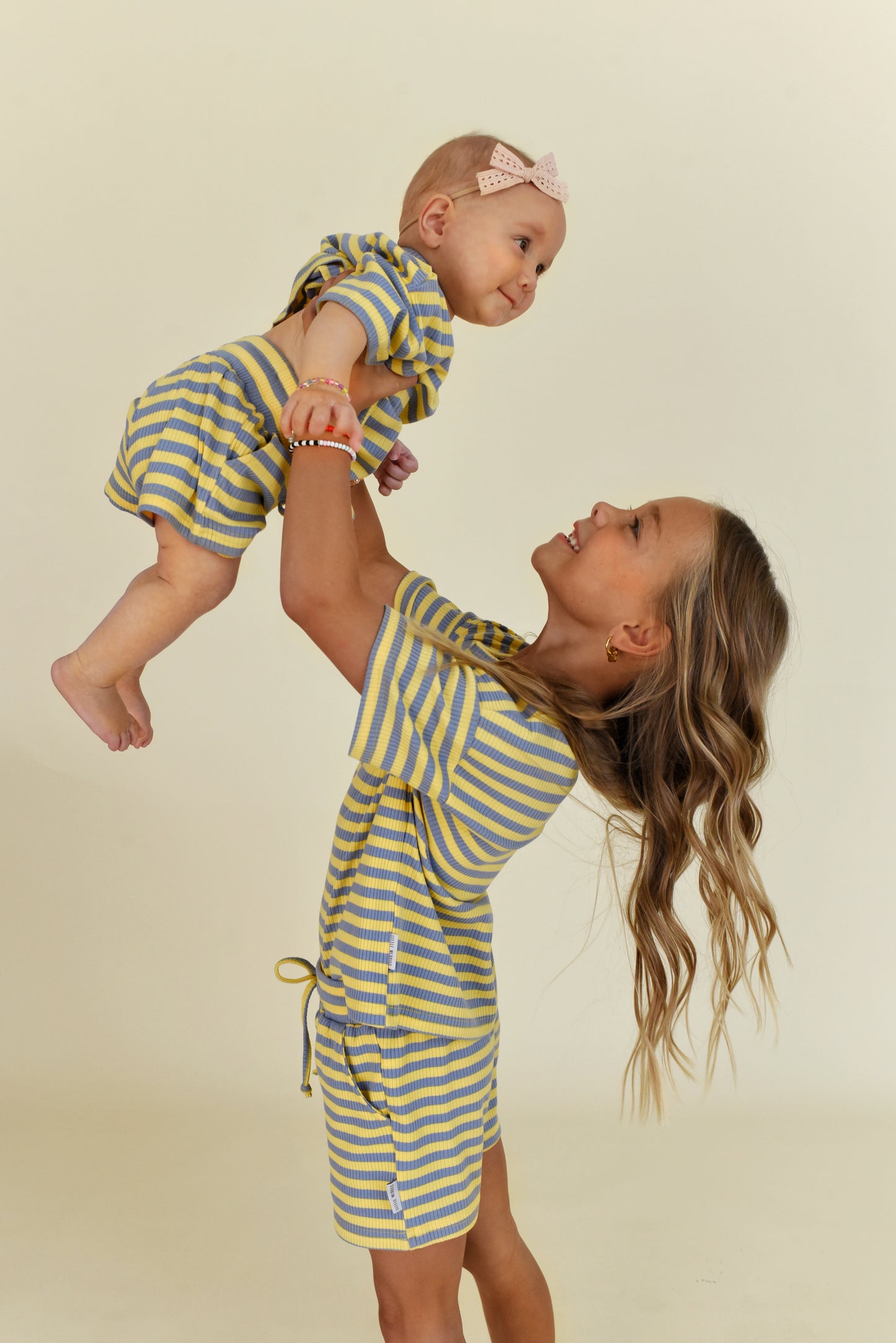 oversized tee set - yellow + blue stripe