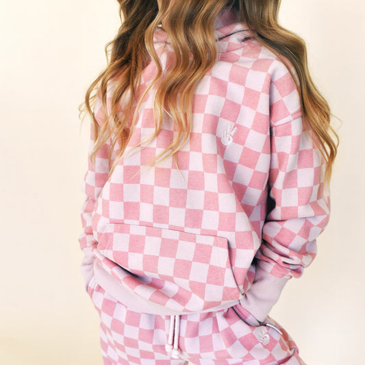 hoodie - pink check