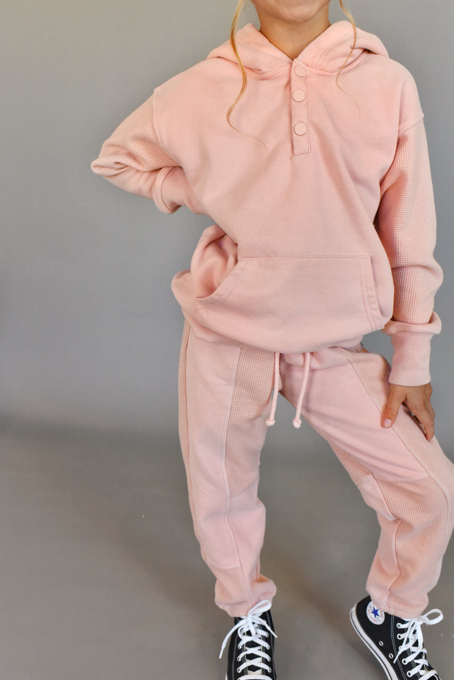 hoodie - pink waffle