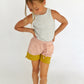 girls fleece short - pink colorblock