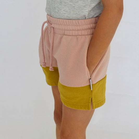 girls fleece short - pink colorblock