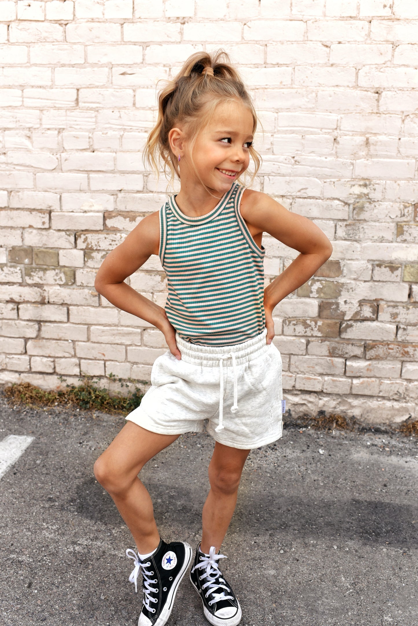 ribbed tank top - green + pink