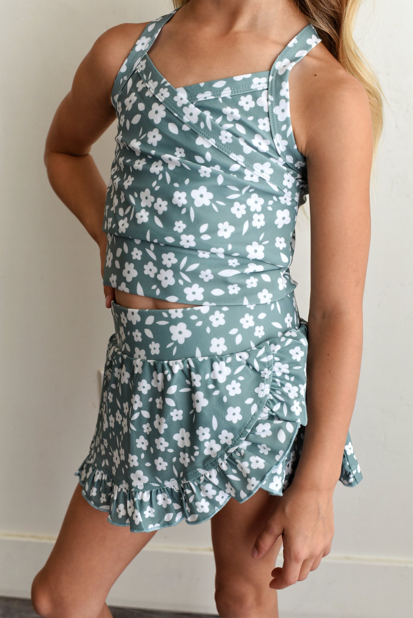 girls swimsuit - green floral