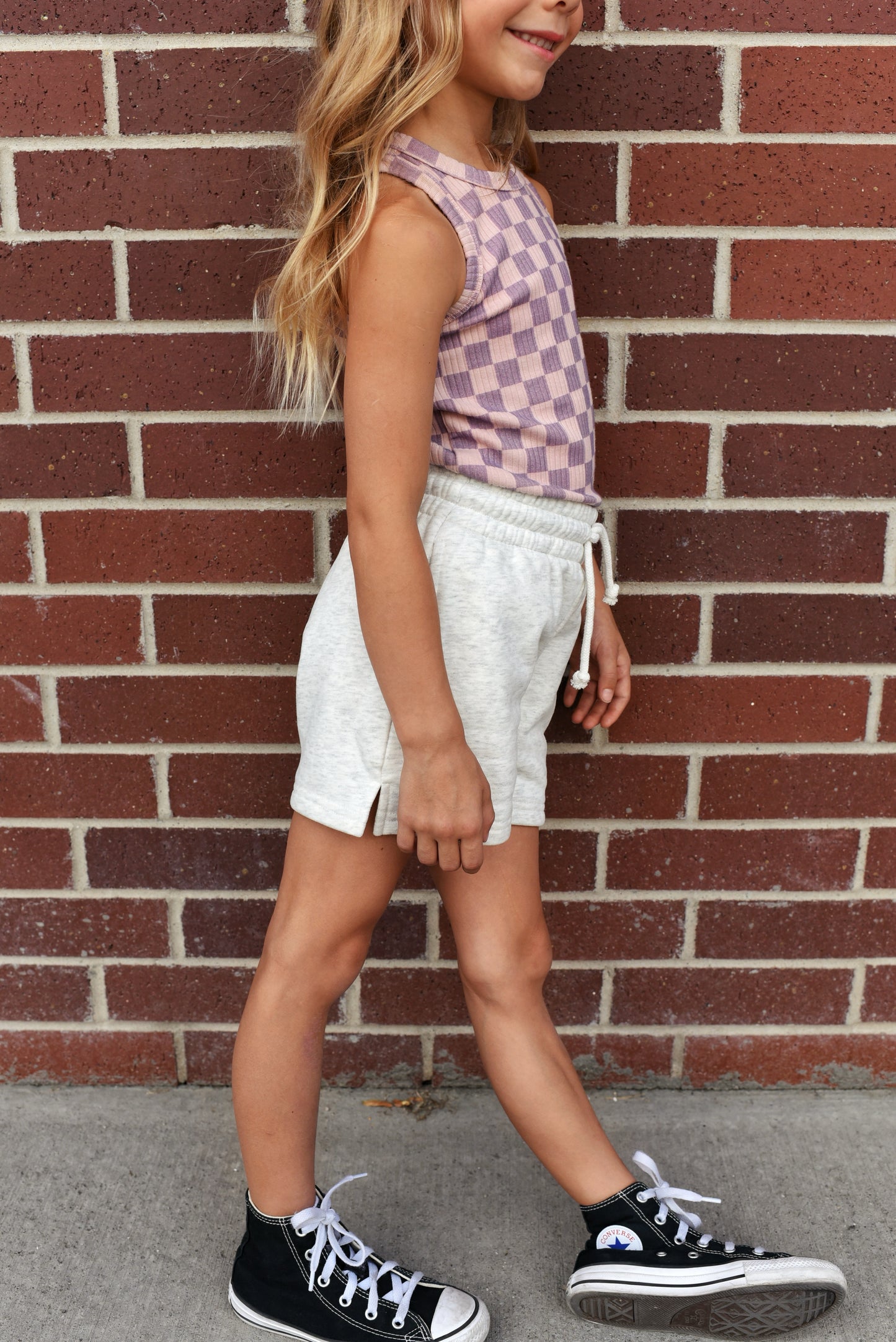 girls fleece short - heathered cream