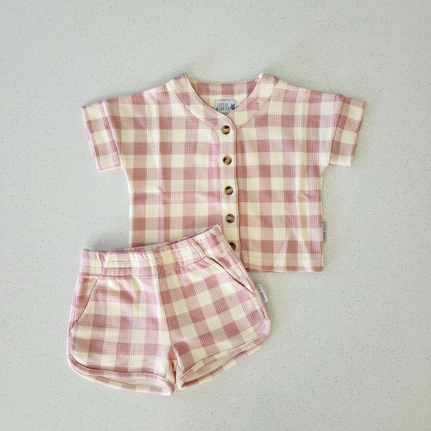 waffle short set - pink gingham