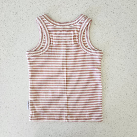 ribbed tank - pink + white