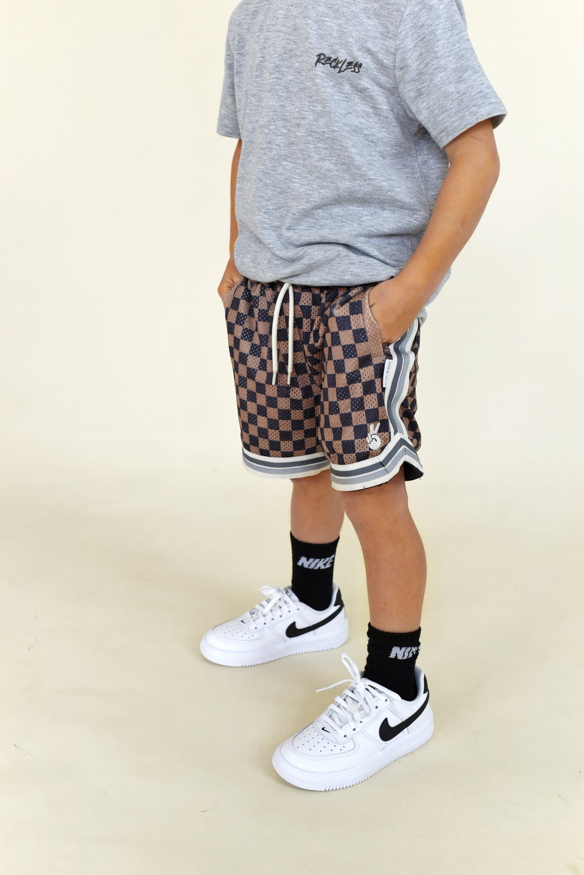 mesh short - brown check