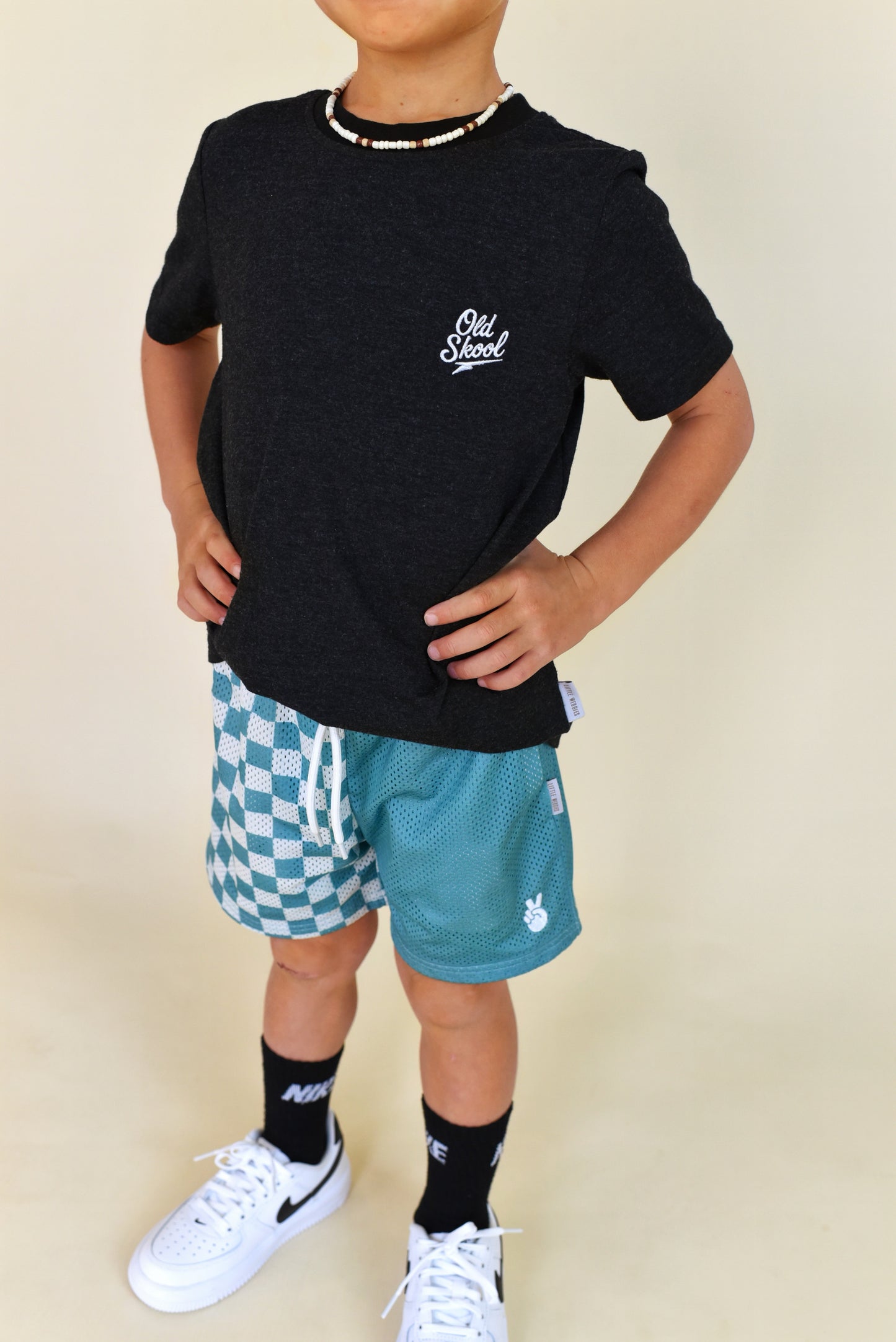 mesh short - teal check