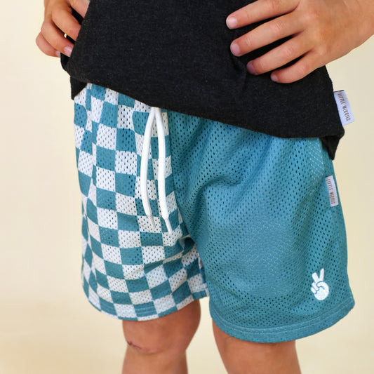 mesh short - teal check