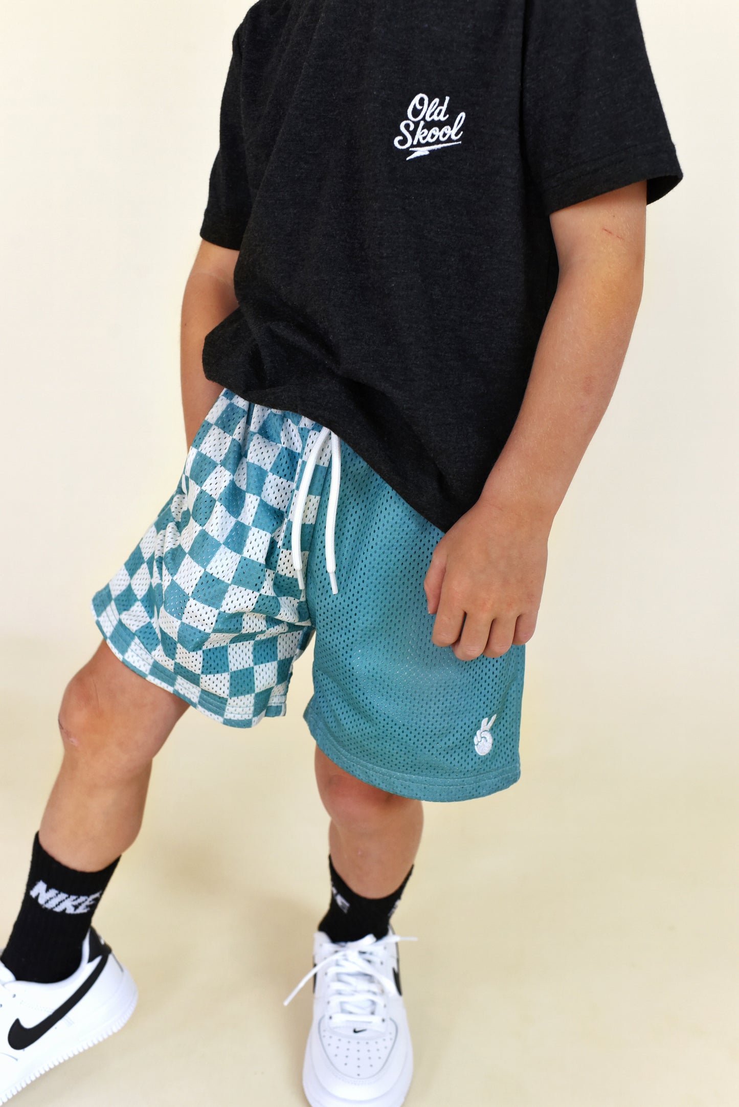 mesh short - teal check