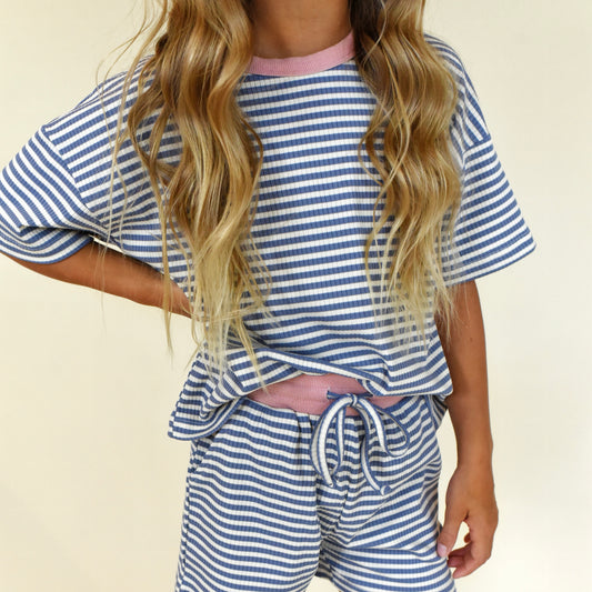 oversized tee set - blue stripe