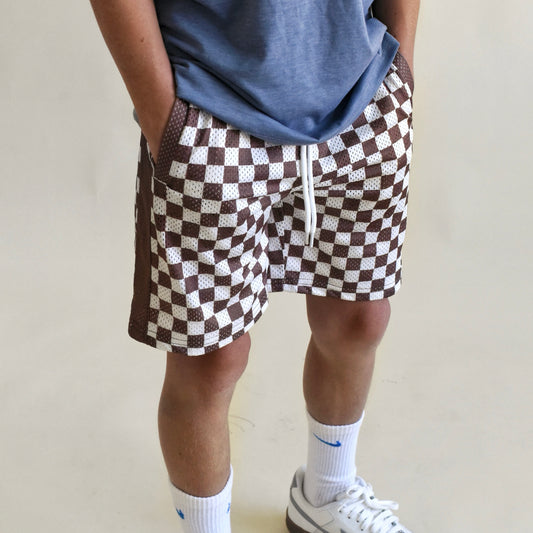 mesh short - brown check