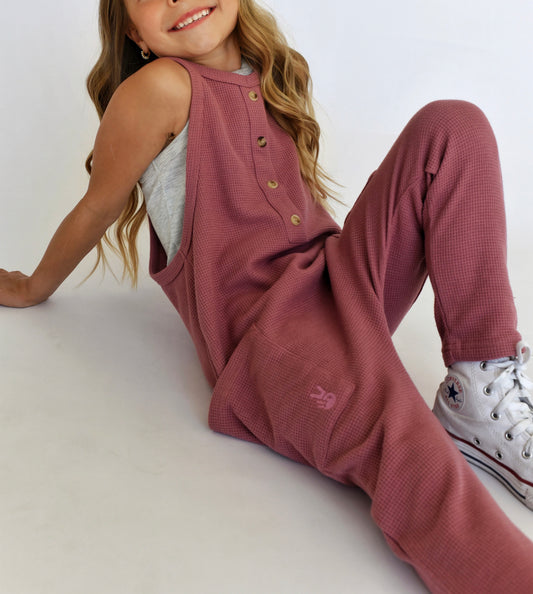 pocket romper - berry waffle