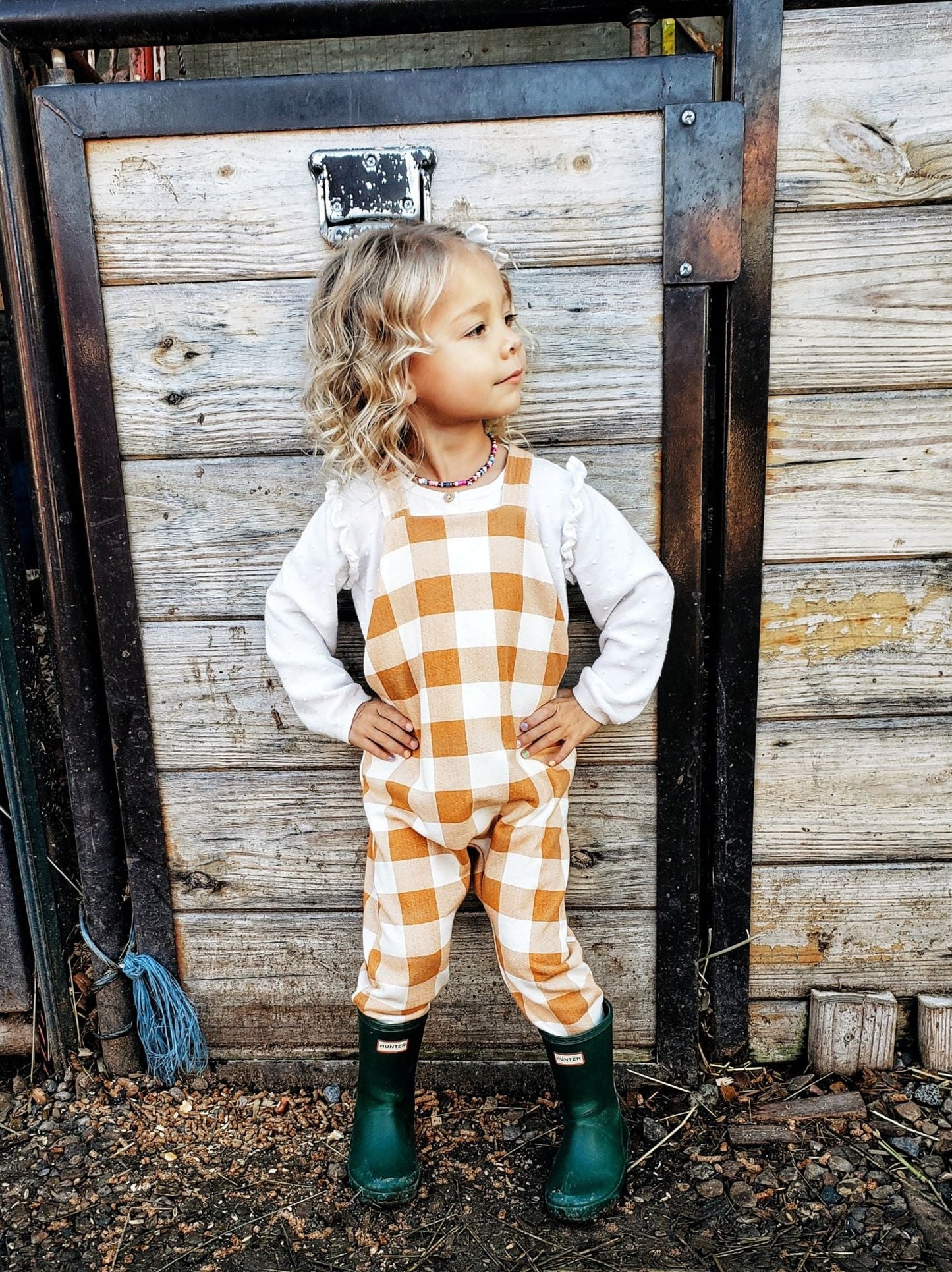 farmer romper - plaid