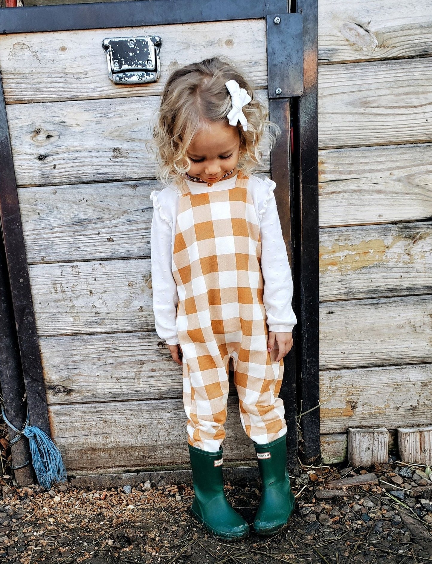 farmer romper - plaid