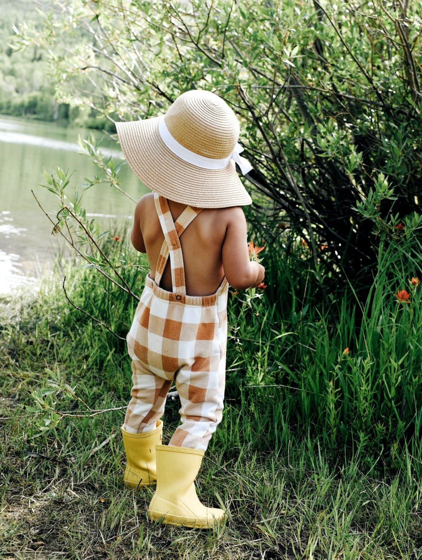 farmer romper - plaid