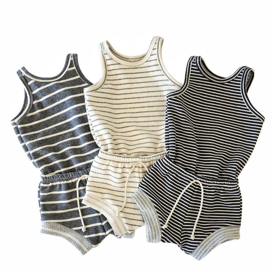 shortie tank romper - narrow stripe