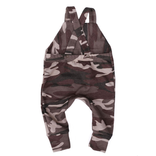 farmer romper - brown camo (SEE SIZING NOTE)